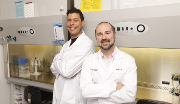 Vanderbilt-Ingram Cancer Center investigators Raymond Blind, Ph.D., left, and Justin Balko, Ph.D., Pharm.D., recently received grant awards from The V Foundation for Cancer Research. (photo by Steve Green)