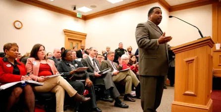 Vanderbilt Police Chief August Washington makes a statement before the Tennessee House education subcommittee on March 12. (John Russell/Vanderbilt)