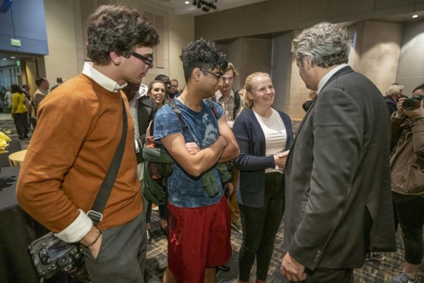 staff and community members gathered at the Student Life Center on Dec. 4 to greet Daniel Diermeier, who was named as Vanderbilt’s ninth chancellor earlier in the day. (John Russell/Vanderbilt)