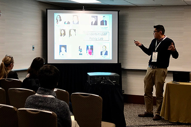 Kitt Carpenter, professor of economics, presents at the Fall Research Conference of the Association for Public Policy Analysis and Management in Chicago on Nov. 3, 2017.