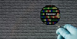 genetic cancer dna conceptual image of word "cancer" hidden in dna code