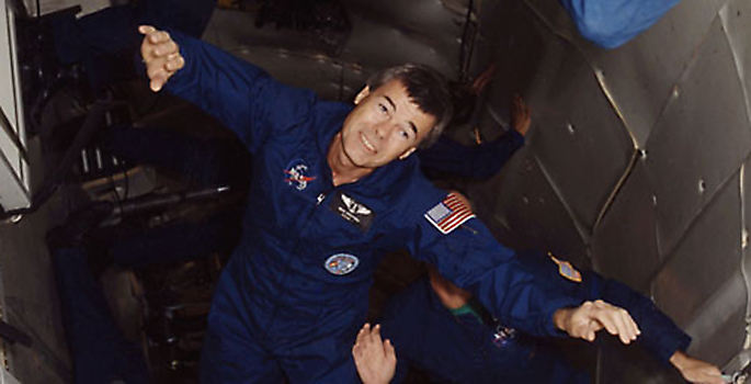 Chappellastronauttraining Rick Chappell floating in a vomit comet plane