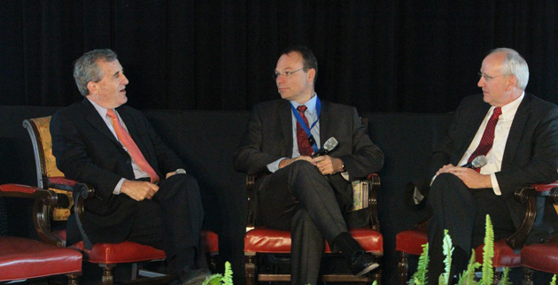 Dan Roden, Jeff Balser and Raymond Dubois at the Global South Summit Nov. 14. (Steve Green/Vanderbilt)