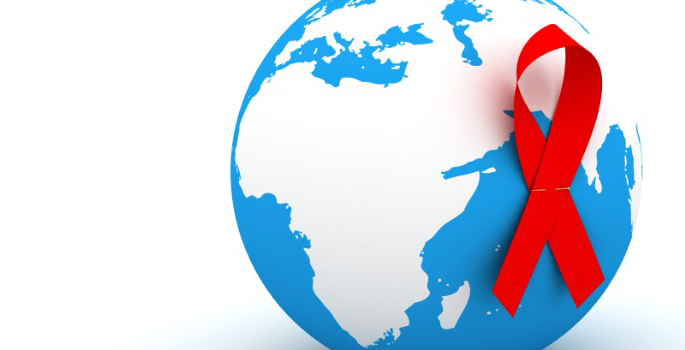 AIDS ribbon on the globe