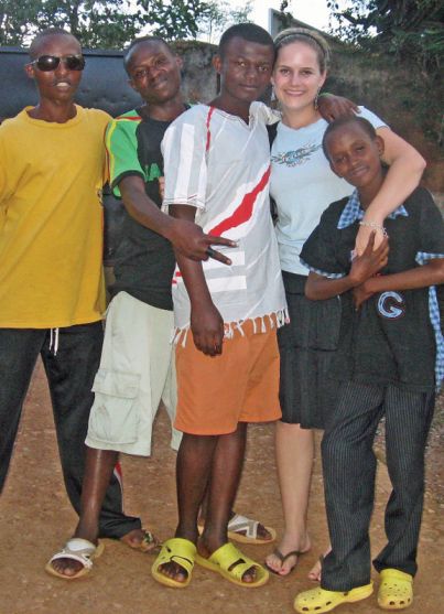 Davis with friends in Rwanda.