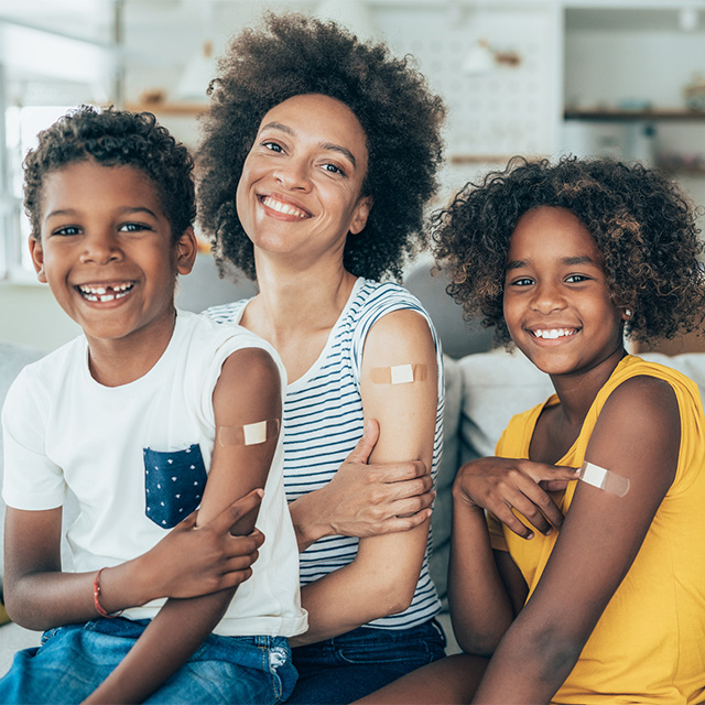 Family with flu shots
