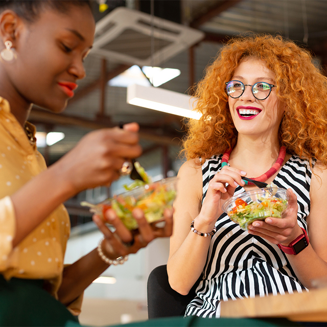 Having salads in the office