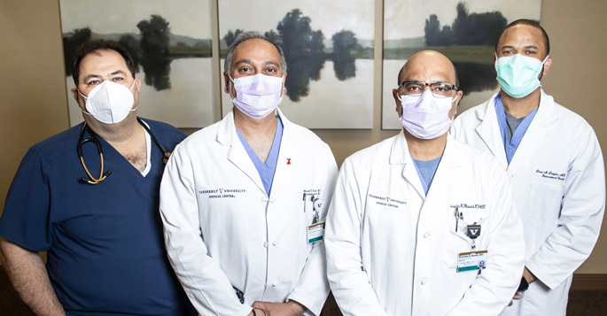The diversity represented at Vanderbilt Heart Murfreesboro includes, from left, Ahmad Abu-Halimah, MD, Murali Kolli, MD, Ravinder Manda, MD, and David Dantzler, MD.
