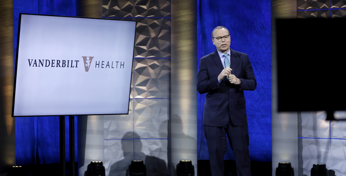 Jeff Balser, MD, PhD, talked about the creativity and collaboration of VUMC’s workforce during the Leadership Assembly.