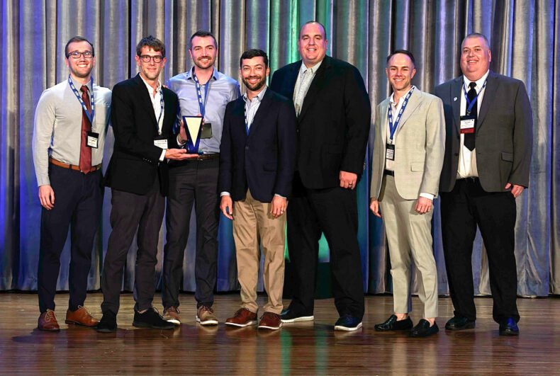 Attending the American Association for Men in Nursing convention in St. Louis were, from left, Shane Simonini, RN; Anderson Bottomy, MSN, RN; Toppy Hux, RN; Jeremy Crawford, MMHC, RN; Bryan Dejanovich, RN, MBA, MMHC; Wes Mangrum-Smith, RN; and Jason Mott, PhD, RN, president of the American Association for Men in Nursing.