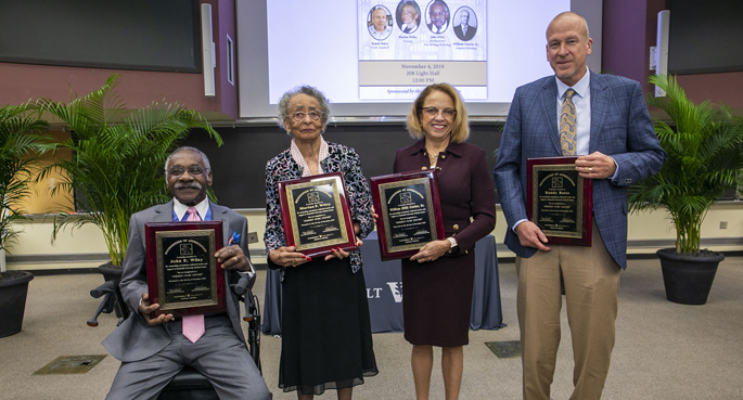 John Wiley, Marian “Peggi” Wiley, Pamela Gunter-Smith, PhD (granddaughter of William Gunter Sr., and Randy Bates were recognized at the Hidden VUMC Figures event held Nov. 4.