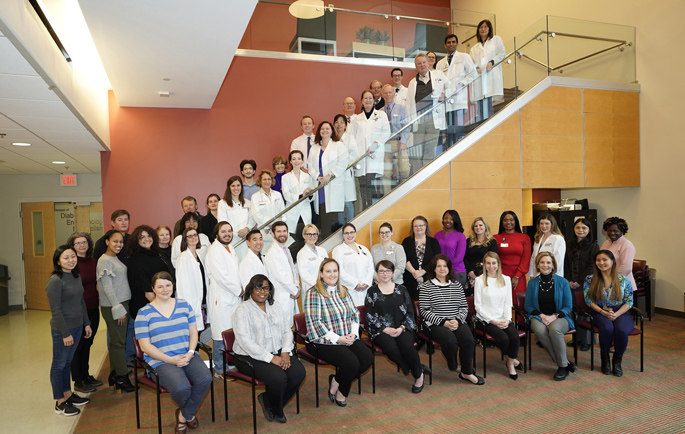 Four Rheumatology clinical areas earned Excellence in Patient Experience awards for fiscal year 2020. Shown here are rheumatology faculty and fellows. (photo taken prior to social distancing)