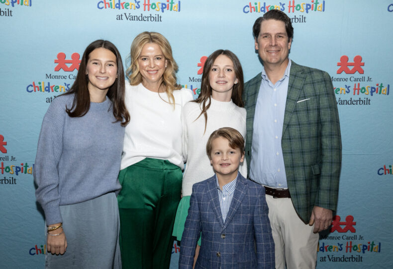 The Puricelli family hosted A Night of Harmony for Healing to raise funds for the Webb of Hope Fund at Monroe Carell Jr. Children’s Hospital at Vanderbilt. Pictured here, from left, are Eleanor, Anne, Charlotte, Webb and Steve Puricelli. (photo by Erin O. Smith)