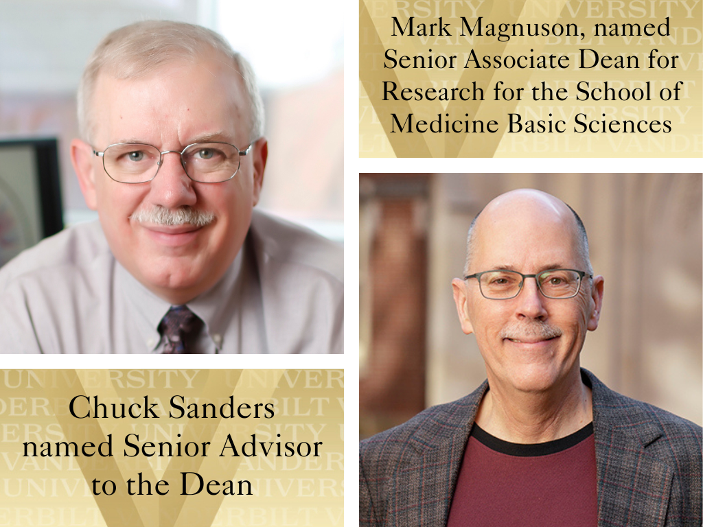 Mark Magnuson (top left) named Senior Associate Dean for the School of Medicine Basic Sciences and Chuck Sanders (bottom right) named Senior Advisor to the Dean.