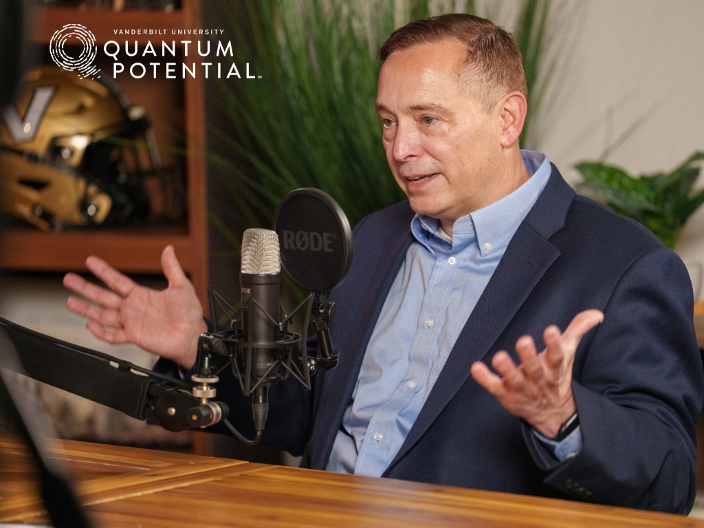 Craig Lindsley, William K. Warren, Jr. Professor of Medicine, University Distinguished Professor of Biochemistry, Chemistry and Pharmacology and executive director of the Warren Center for Neuroscience Drug Discovery talks on the Quantum Potential Podcast (Harrison McClary/Vanderbilt) 