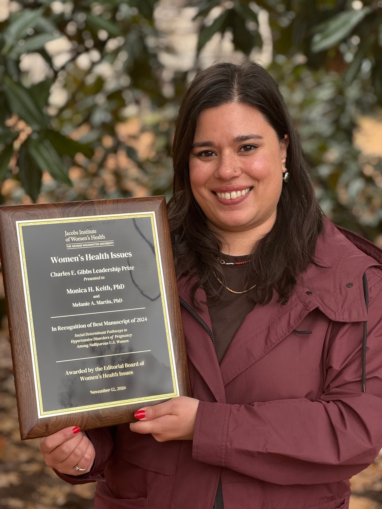 Monica Keith awarded Gibbs Leadership Prize for Best Manuscript of 2024 in ‘Women’s Health Issues’