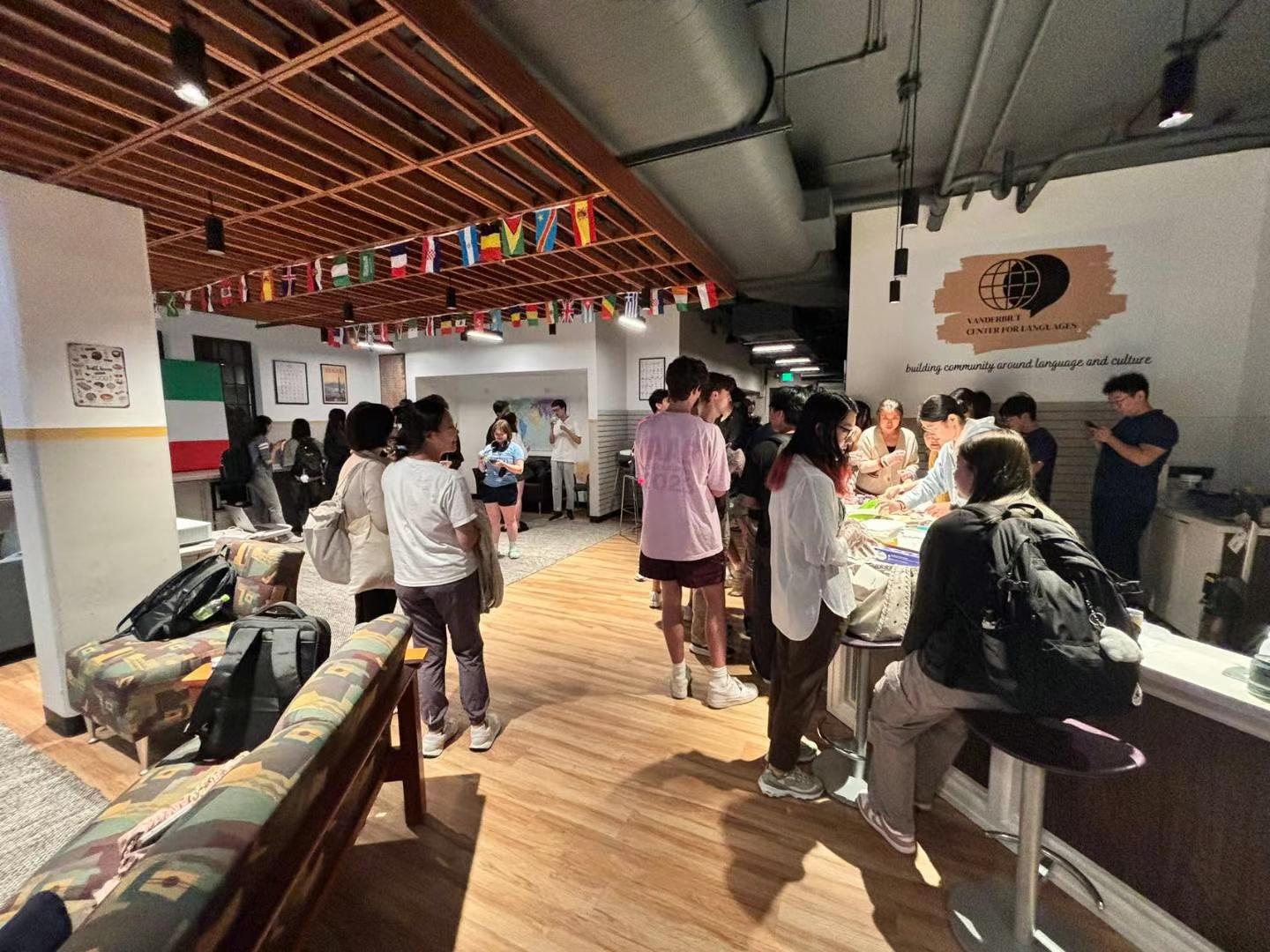 large group of students gathered in the VCL Satellite for the mooncake event