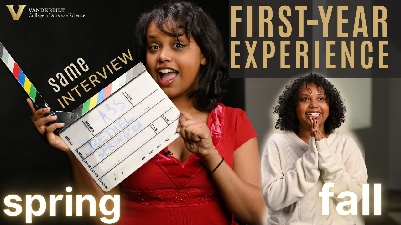 video thumbnail, student smiling holding a clapperboard