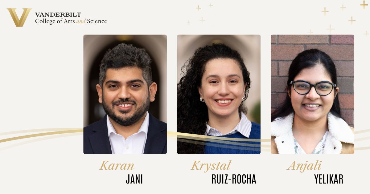 A photo of Karan Jani, Krystal Ruiz-Rocha, and Anjali Yelikar.