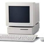 off-white computer screen, hard drive, keyboard and mouse from 2000