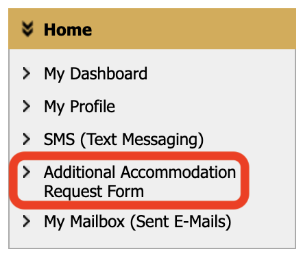 additional accommodation request form link highlighted in screenshot