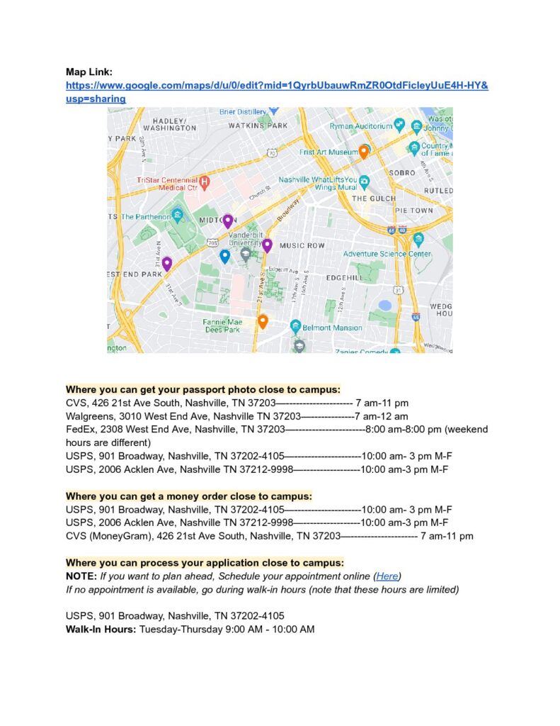Passport Application Info for Vanderbilt students