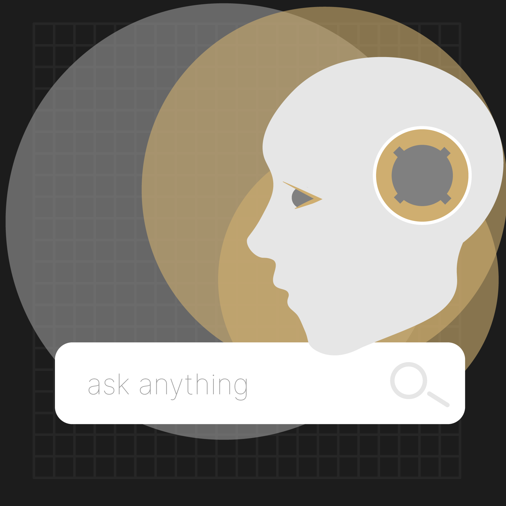 illustration of a robot head with chat search bar | design by Liz Chagnon