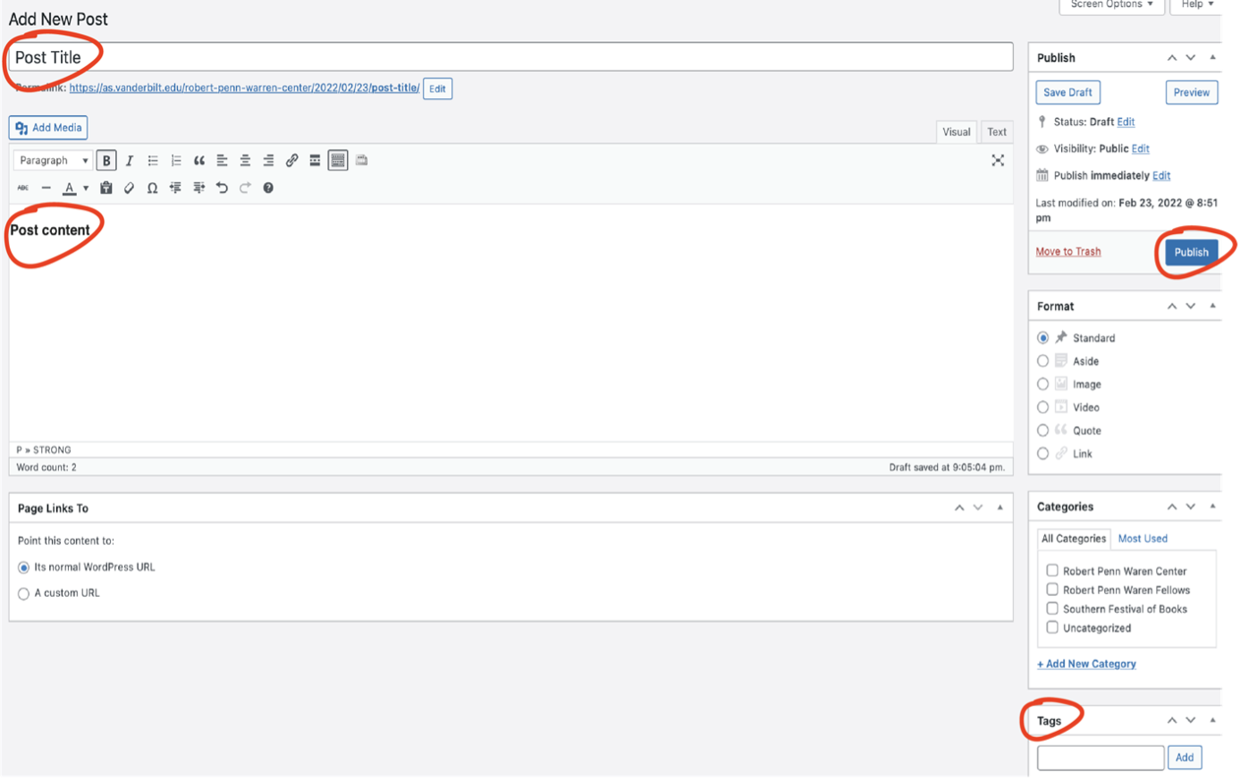 How to create and publish a post in Wordpress