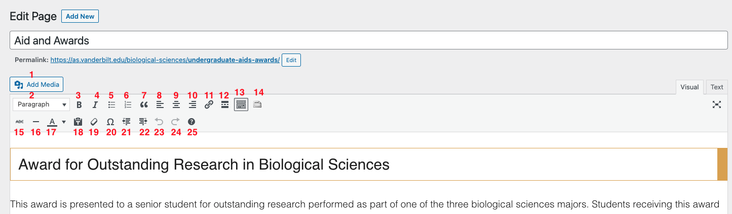 Using the editor toolbar in Wordpress 