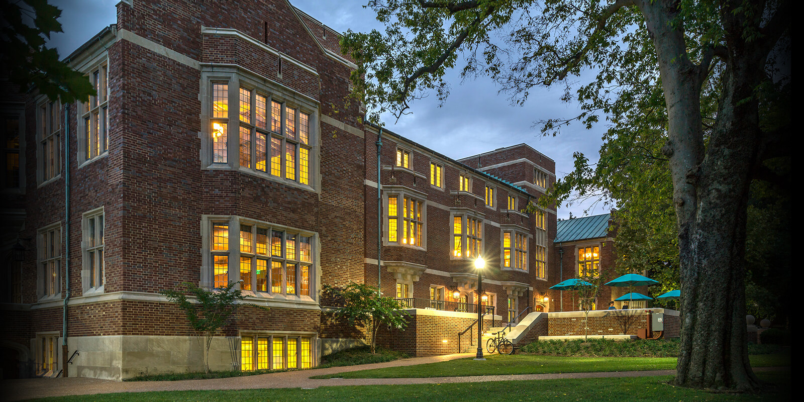 Alumni hall at dusk