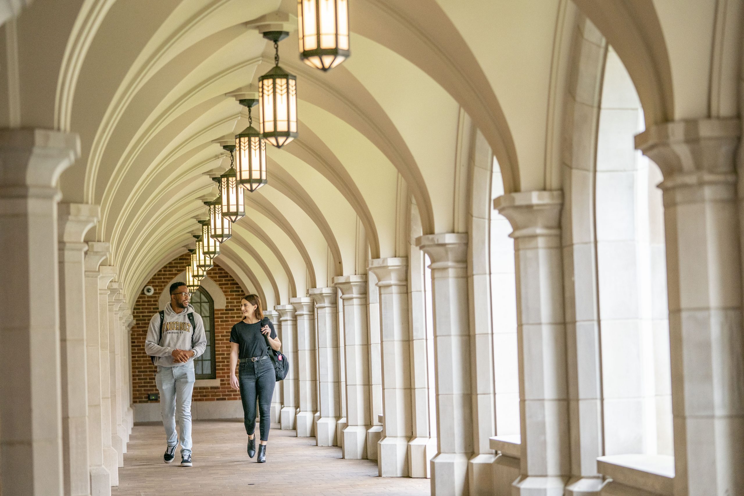 students walking through a residential college