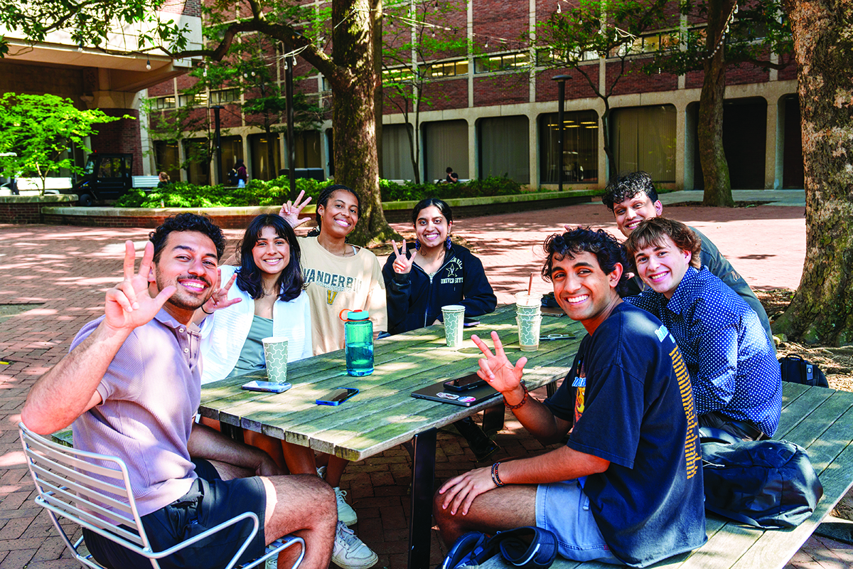 Students enjoying a nice spring day in April.