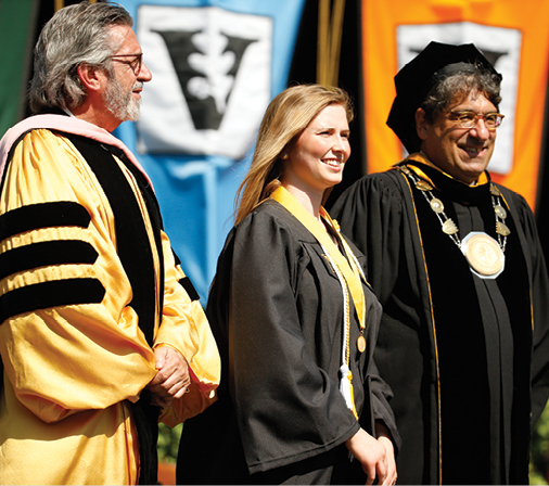BL Pg16 Wait Pertz Zeppos Dean Mark Wait, Founder's Medalist Nora Pertz, Chancellor Nicholas S. Zeppos
