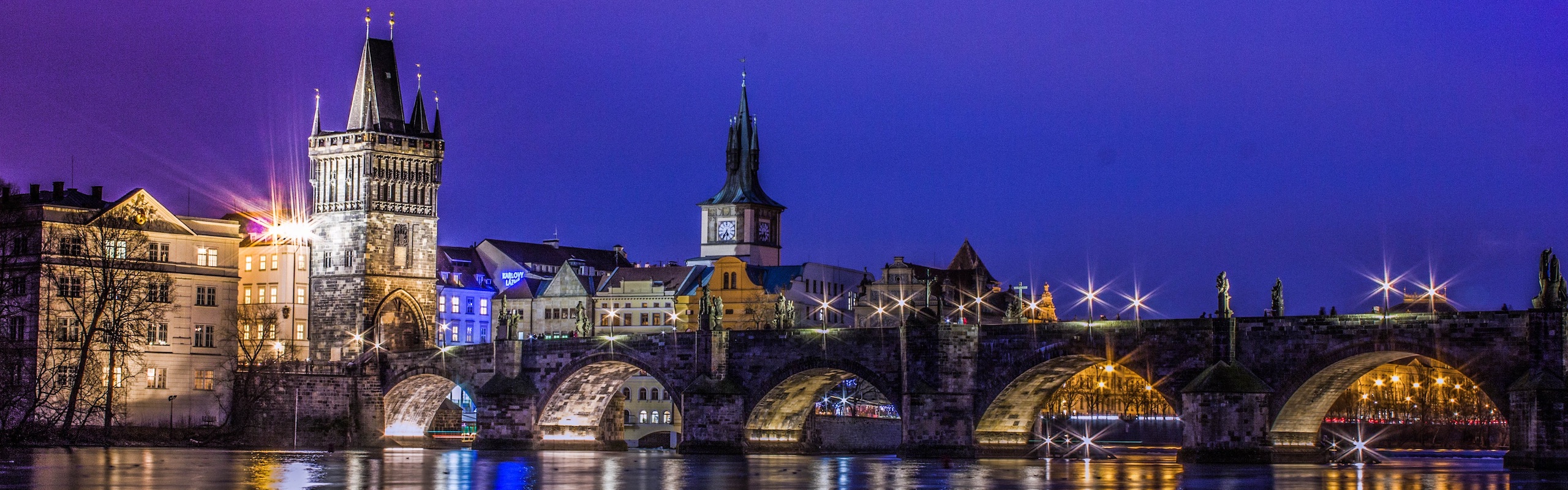 Nighttime photo near the river in Prague