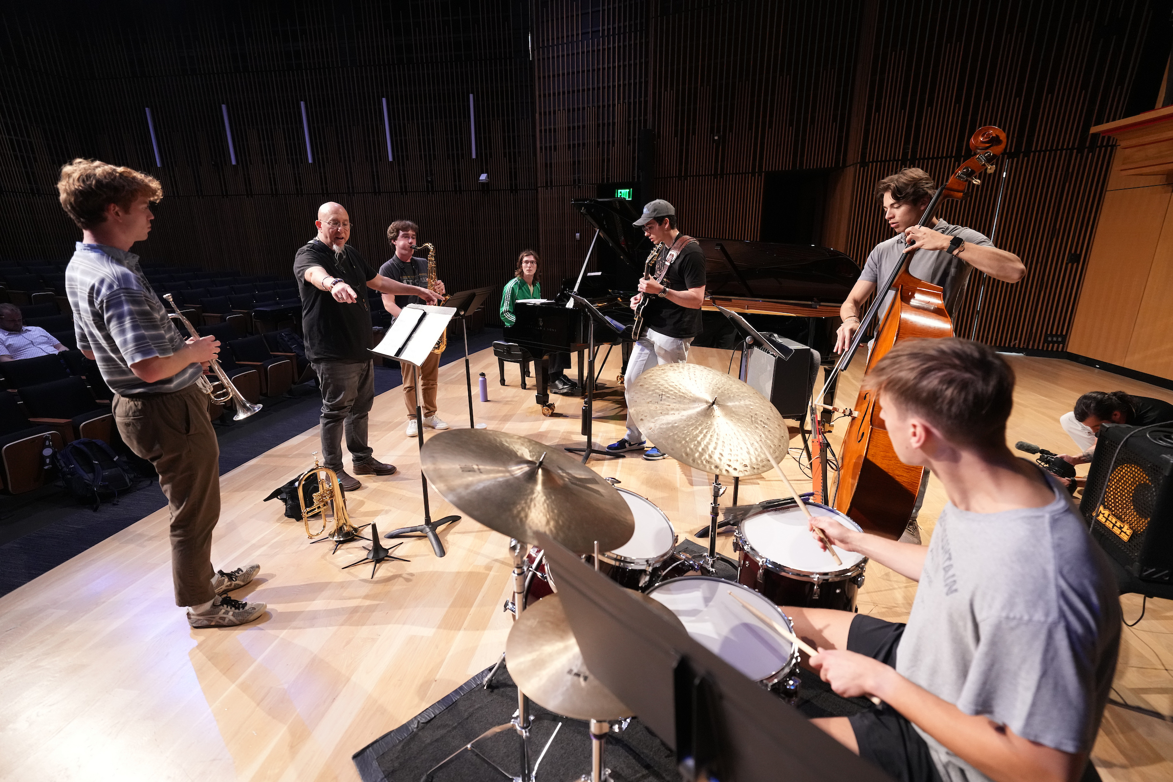 Adjunct Instructor of Jazz Saxophone, Jeff Coffin gives instruction during a class in Turner Hall.