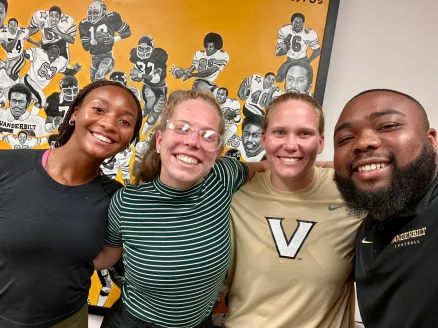 Left to right: student-athletes Santana Spearman and Sarah Marvin with members of the Ingram Center for Student-Athlete Success Jax Collins and Cam Robinson. (Submitted photo)