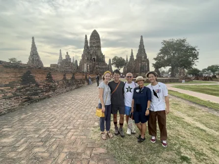Pai Masavisut and his partner and fellow divinity student, Allison Koehler, visited a temple in Ayutthaya, Thailand, with Masavisut's father, mother and brother. (Submitted photo)