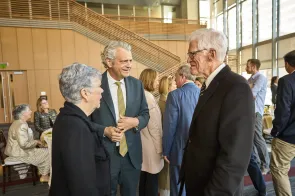 Marjorie Hollis Roberts, Chancellor Daniel Diermeier and Hal Roberts at the Roberts Academy celebration. Photo: Harrison McClary/Vanderbilt University