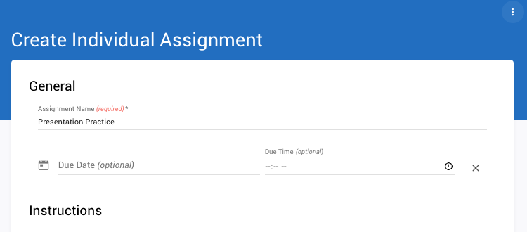 Screenshot of a computer interface window that says Create Individual Assignment