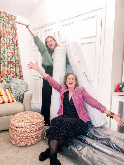 Mary Cayten Brakefield and her mom, Stephanie, clown around in their workroom. (Submitted photo)