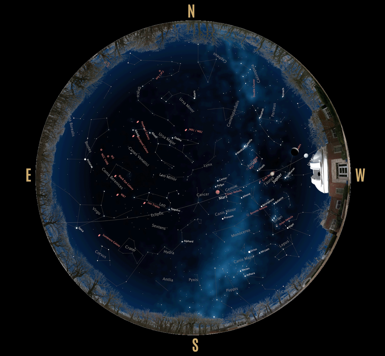 A map of where stars and planets will appear in the night sky in April