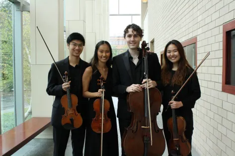 The Eunoia String Quartet is, left to right, Kingston Ho, violin; Sarah McGuire, violin; Alexander Smith, cello; and Shinwho Kwun, viola. They were the winners of the 2022 MTNA national competition in the chamber music string category. (Submitted photo)