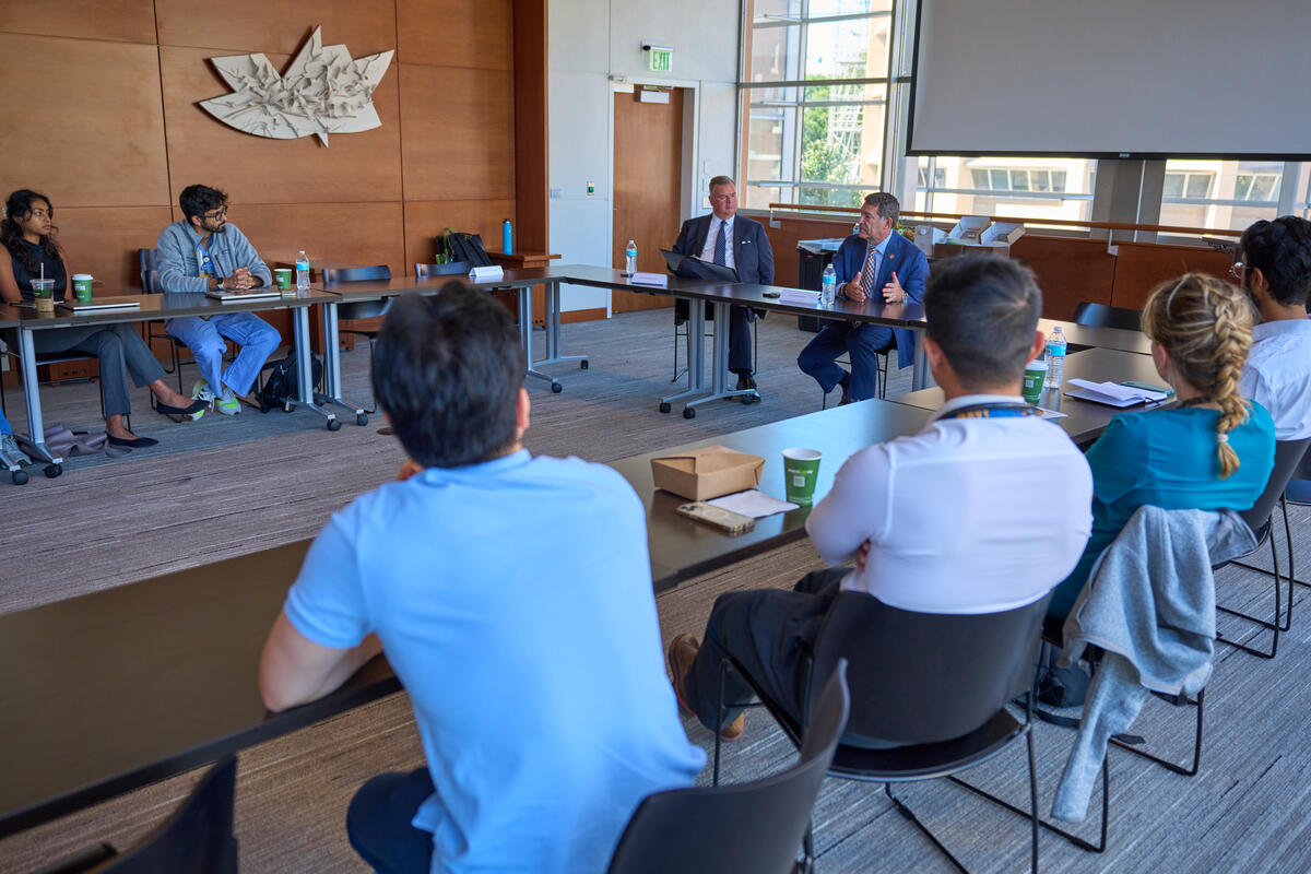 Congressman Mark Green visiting with School of Medicine students and the Bass Military Scholars.