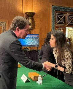 Sen. Bill Hagerty with Yesha Yadav at the Senate Banking Committee hearing on the Crypto Crash Feb. 14