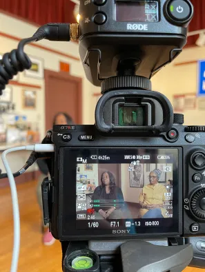 Sarah Hawkins and Lyndell Calhoun Robinson during the Natchez Oral Histories recordings videoed in 2021. (Via Vesna Pavlović)