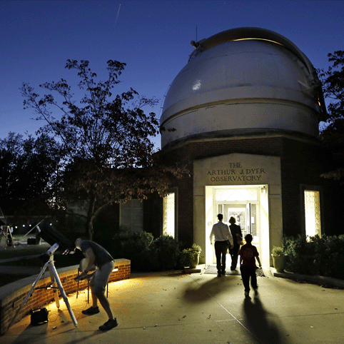 Exterior view of Dyer Oberservatory at night