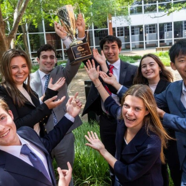 Pictured: Vanderbilt Business Accelerator Summer Business Immersion students from the 2025 program pose with the trophy