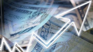Pictured: an image features cash with a modern edit and graph overlay to represent investments.