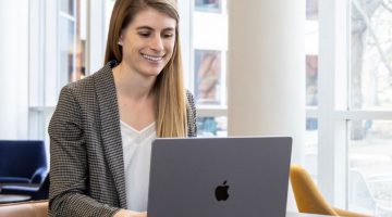 Pictured: Vanderbilt MBA candidate looking at computer screen