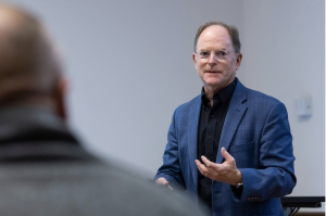 Pictured: Vanderbilt Business professor Jon Lehman teaching a class